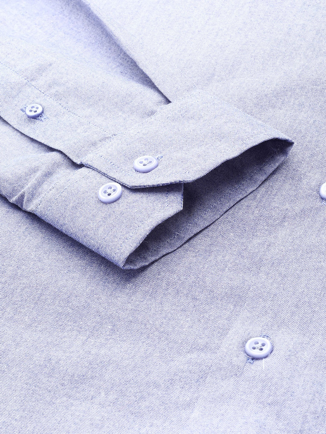 Men Blue Solid Chambray Button Down Collar Slim Fit Formal Shirt