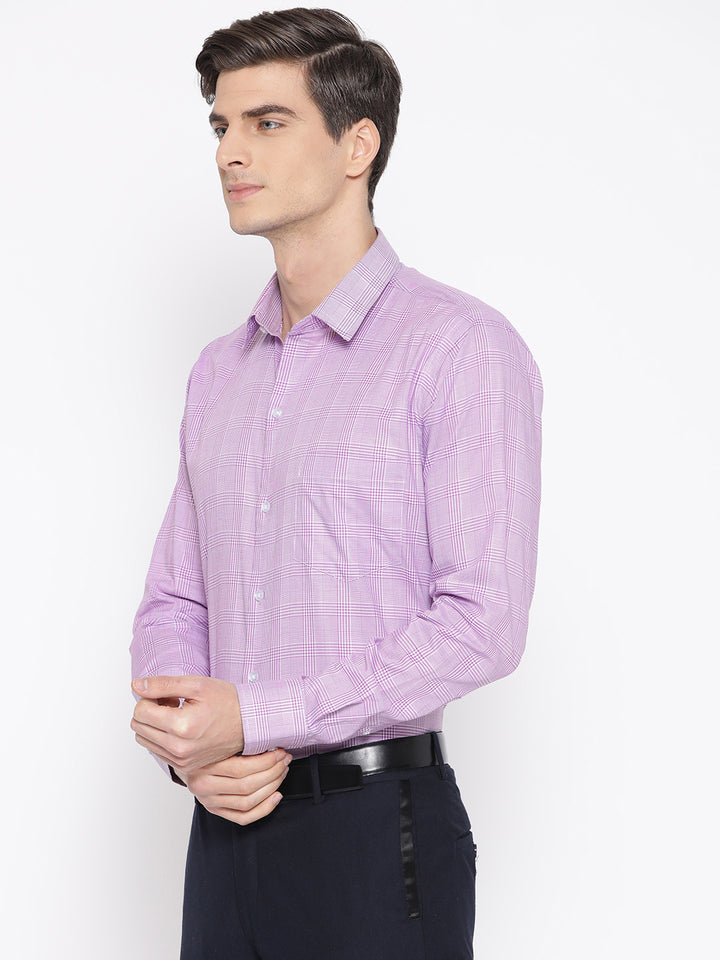 Men Mauve Pure Cotton Checked Slim Fit Formal Shirt
