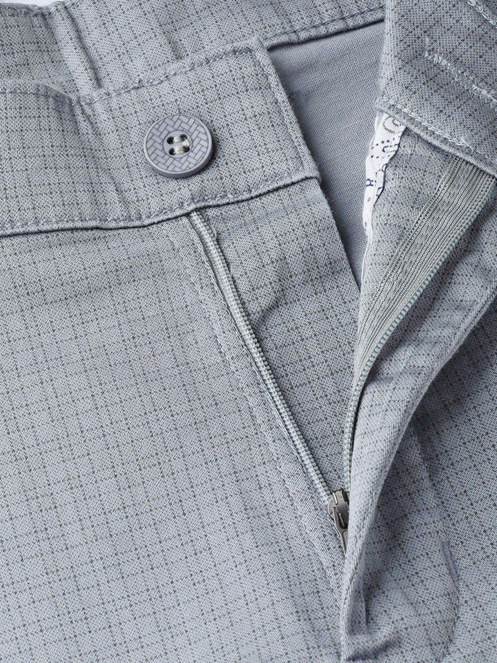 Men Bluish Grey Checked Cotton Stretch Slim Fit Formal Trouser