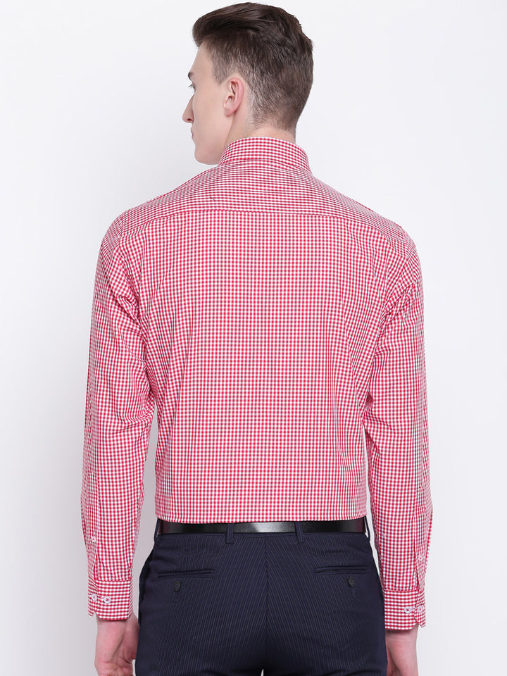Men Red & White Pure Cotton Checked Slim Fit Formal Shirt