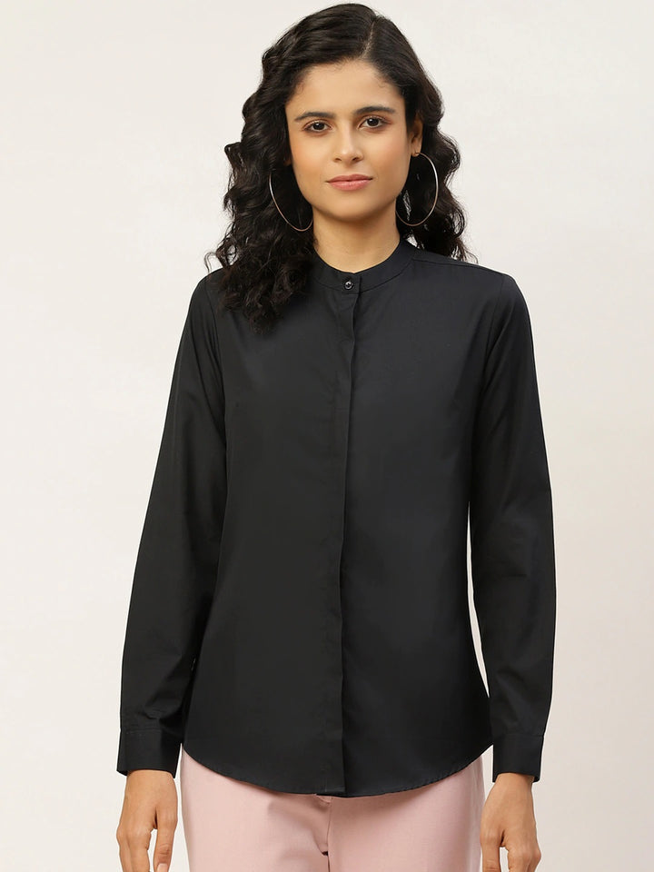 Women Black Solids Pure Cotton Slim Fit Formal Shirt