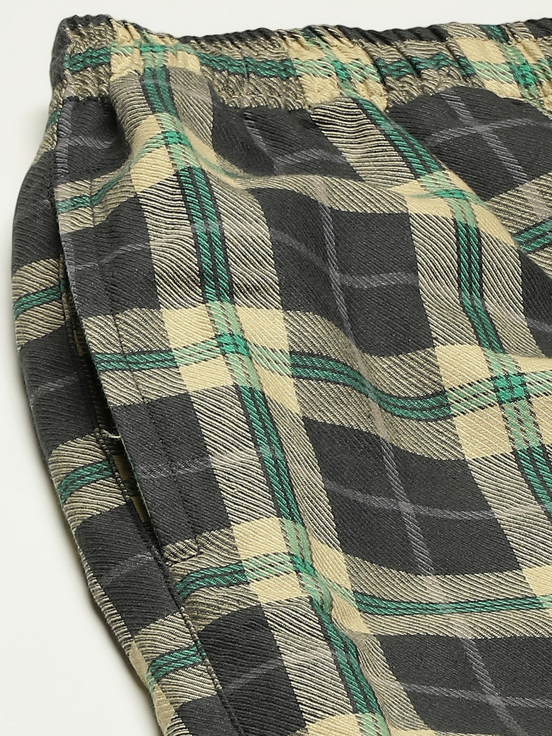 Men White-Green Checks Pure Cotton Relaxed Fit Casual Lounge Pant