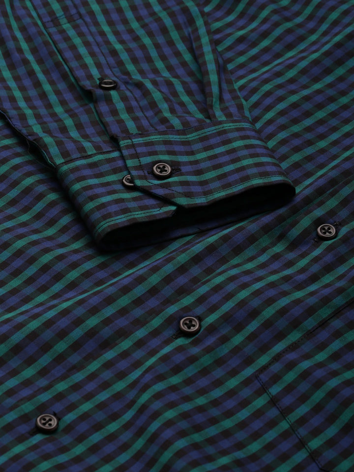 Men Black & Blue Checks Pure Cotton Slim Fit Formal Shirt