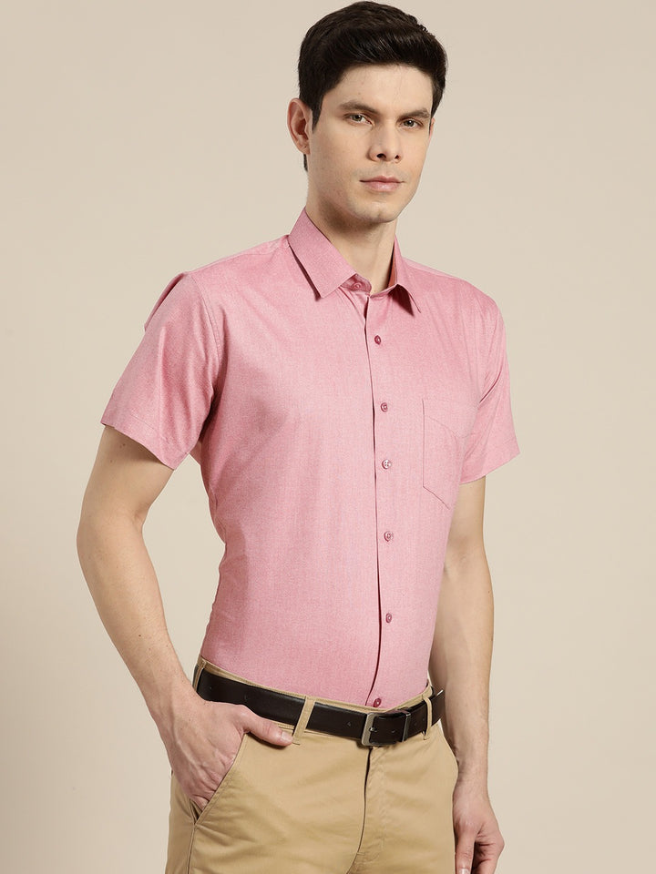 Men Pink Solids Cotton Rich Slim Fit Formal Shirt