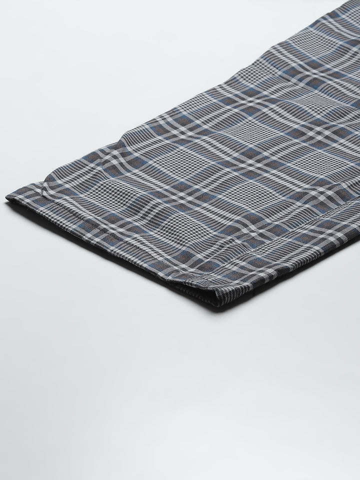 Men Grey Checks Pure Cotton Relaxed Fit Casual Lounge Pant
