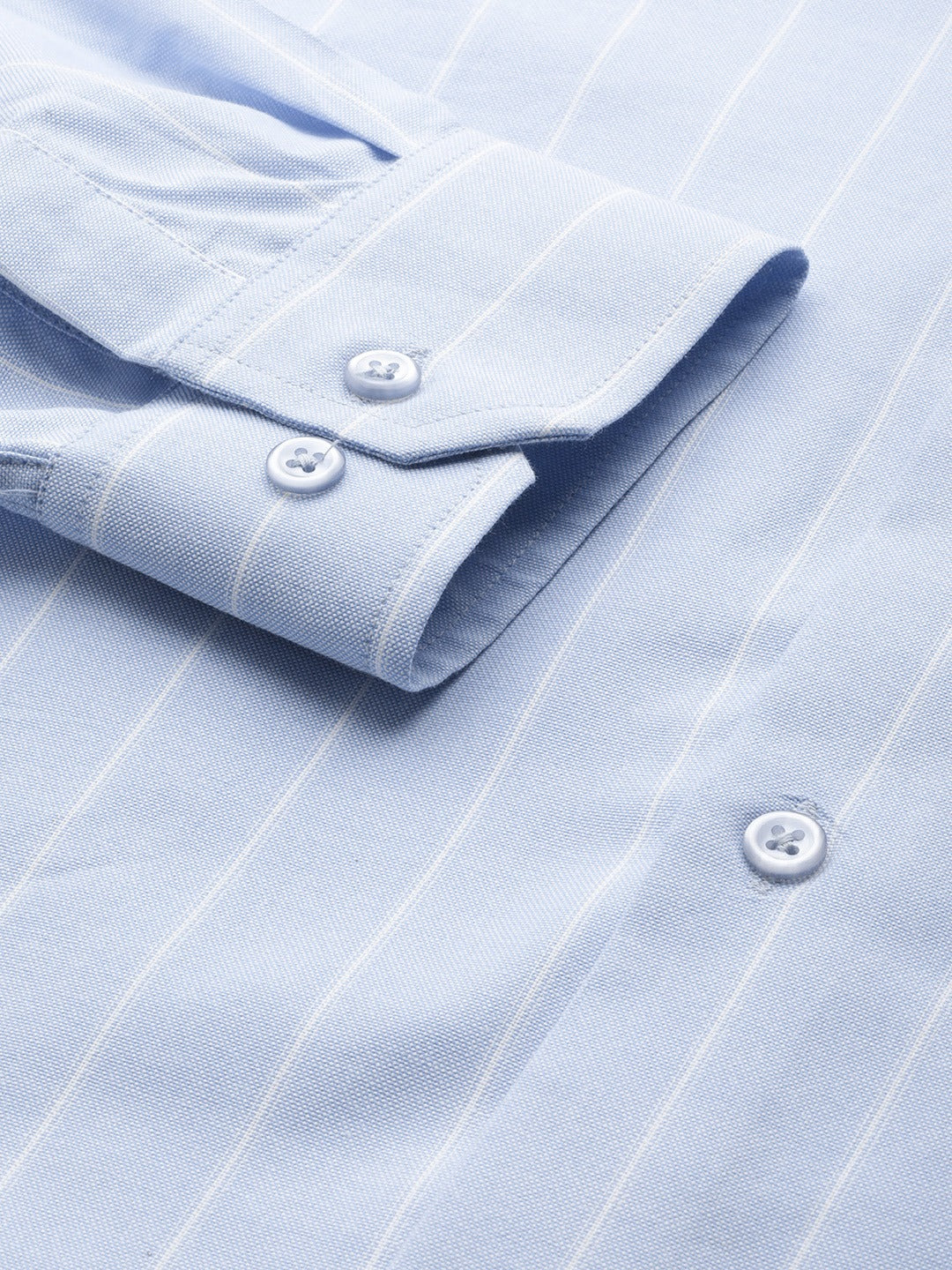 Men Sky Blue Stripes Pure Cotton Slim Fit Formal Shirt