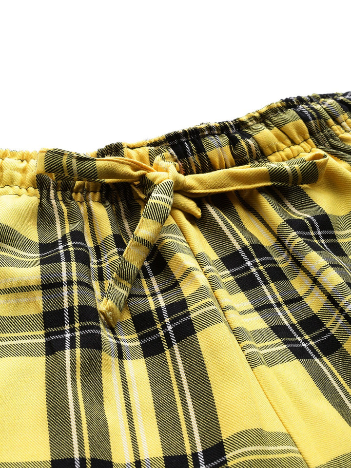 Women Yellow-Black Checks Pure Cotton Relaxed Fit Casual Lounge Pant