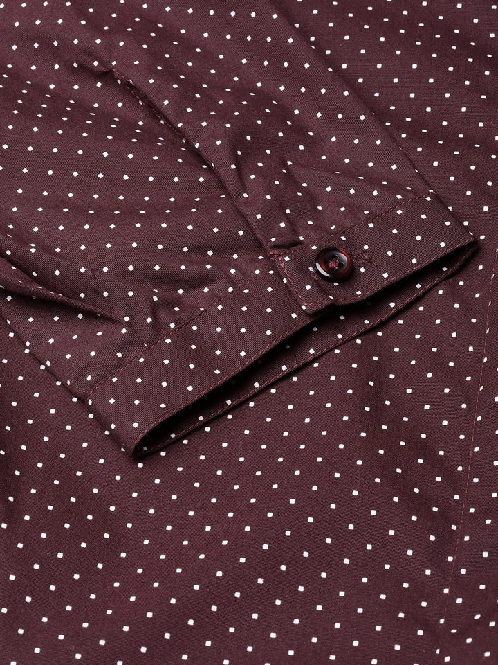 Women Maroon Pure Cotton Printed Slim Fit Formal Shirt