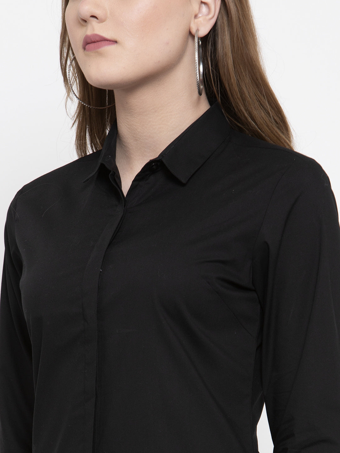 Women Black Cotton Solid Slim Fit Formal Shirt