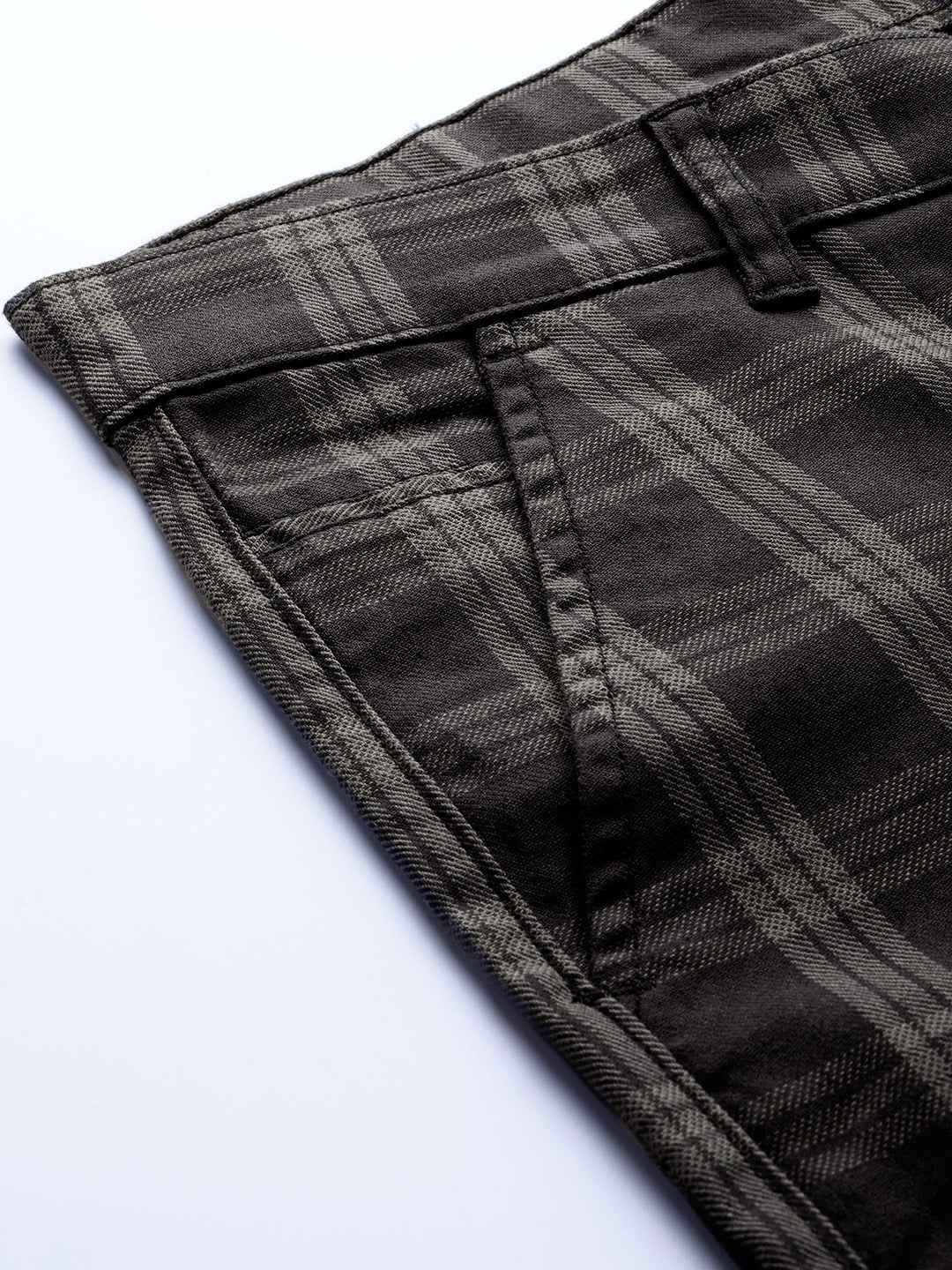 Men Olive Checks Cotton Elastene Slim Fit Formal Trouser