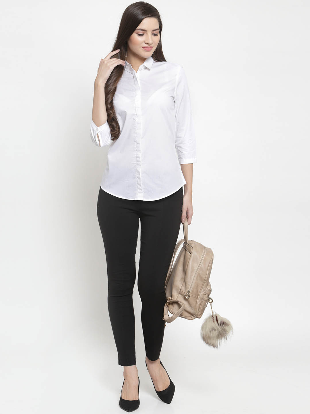 Women White Pure Cotton Solid Slim Fit Formal Shirt
