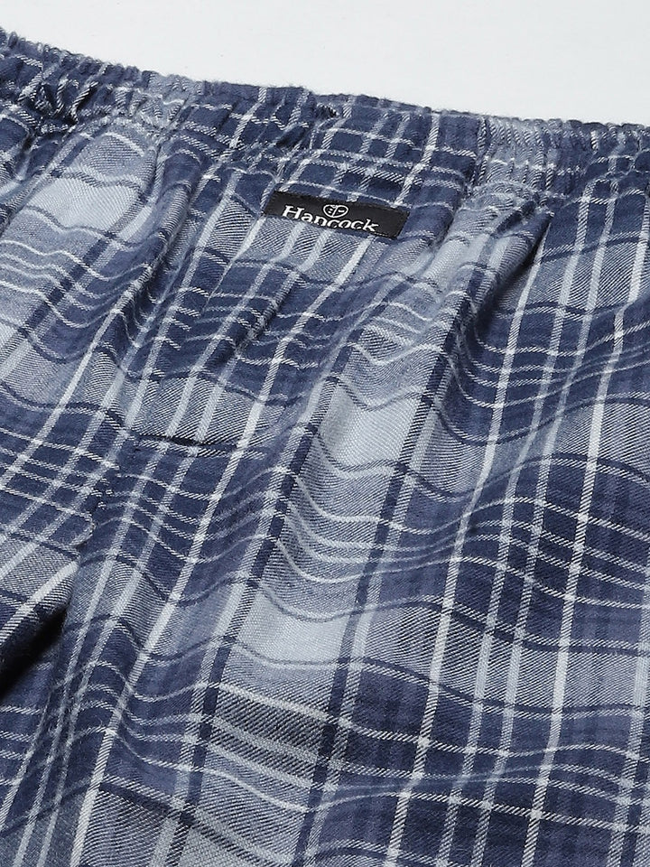 Men Navy Checks Pure Cotton Relaxed Fit Casual Lounge Pant