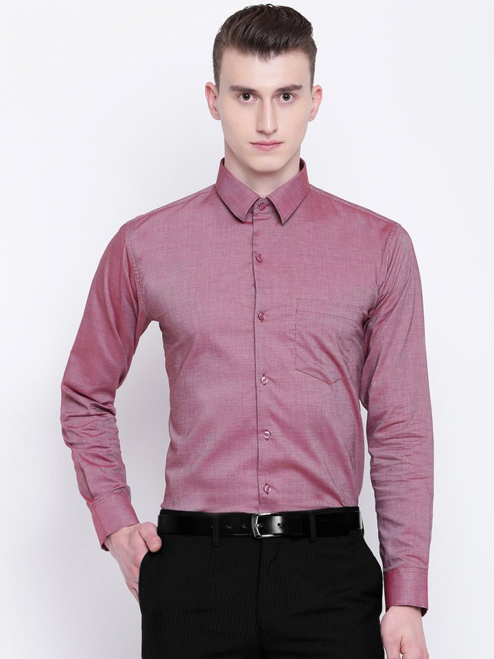 Men Red Chambray Solid Slim Fit Formal Shirt