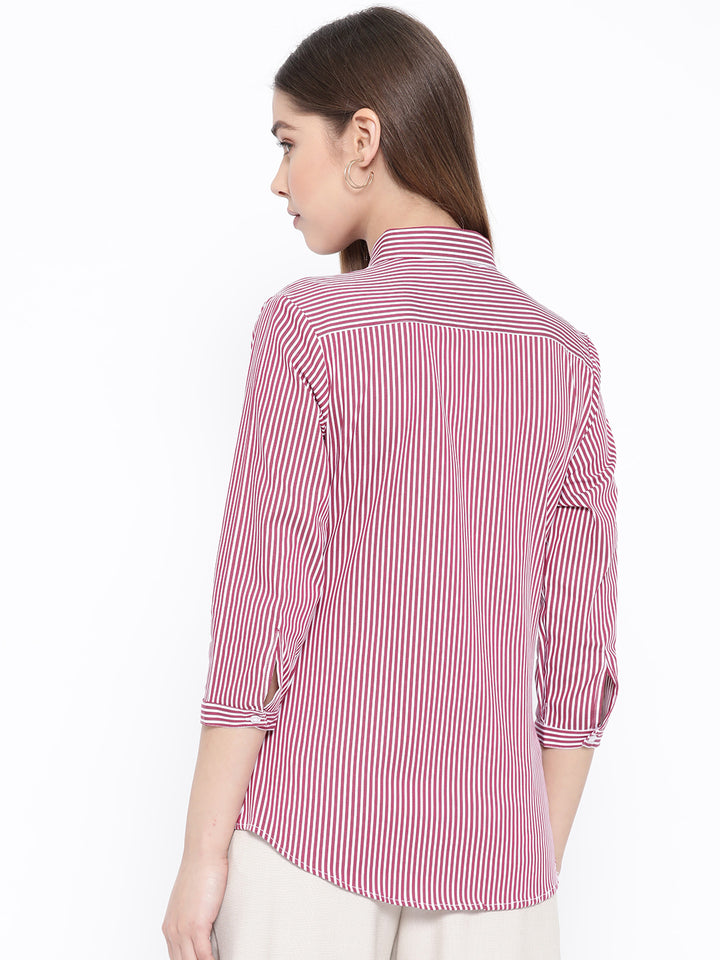 Women Red & white Pure Cotton Striped Slim Fit Formal Shirt