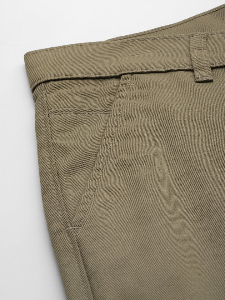 Men Khaki Solids Pure Cotton Slim Fit Formal Trouser