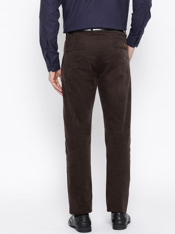 Men Brown Solid Cotton Stretch Slim Fit Formal Trouser