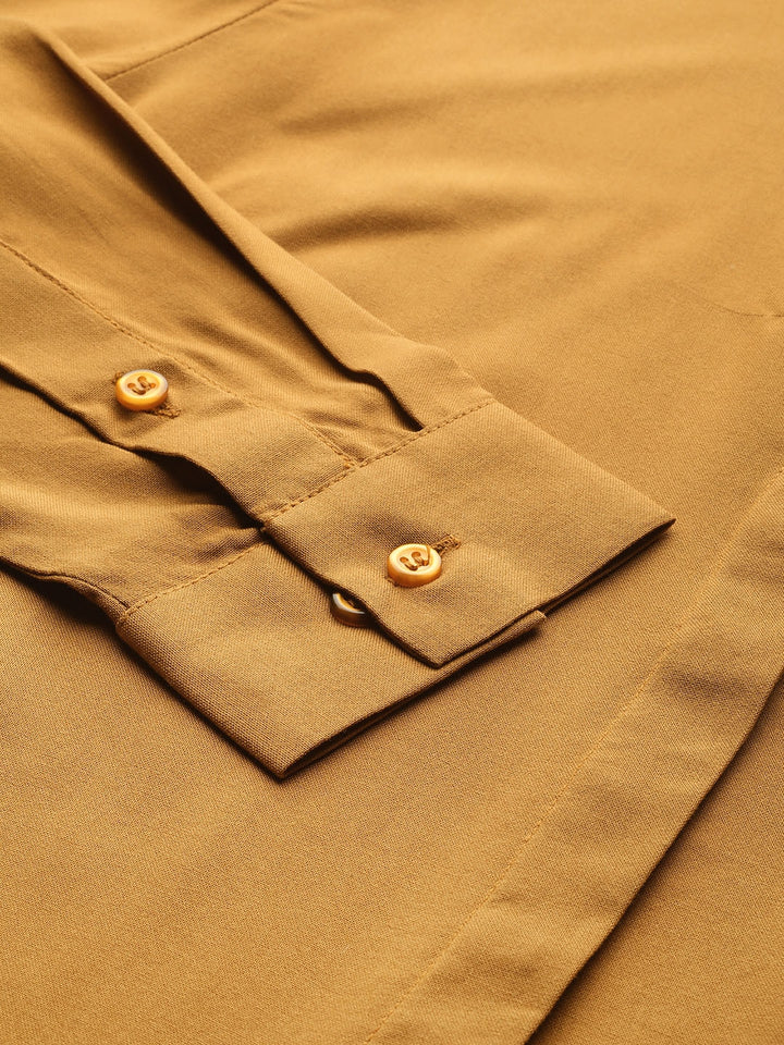 Women Mustard Solids Viscose Rayon Slim Fit Formal Shirt