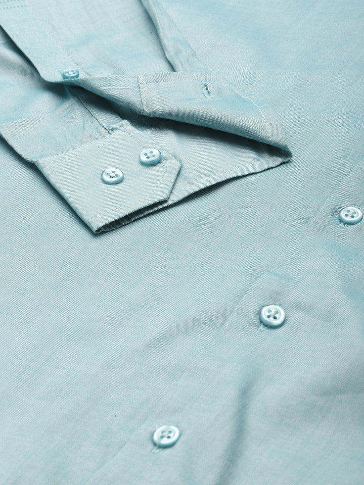 Men Green Solid Pure Cotton Slim Fit Formal Shirt
