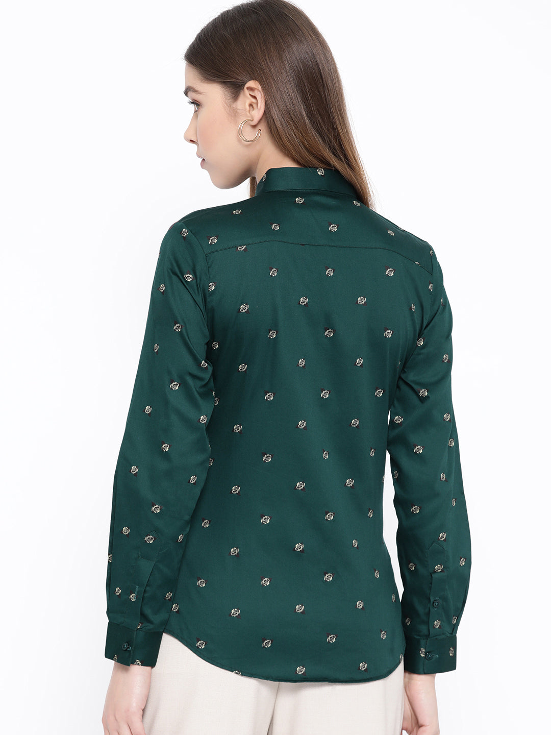 Women Green Pure Cotton Printed Slim Fit Formal Shirt