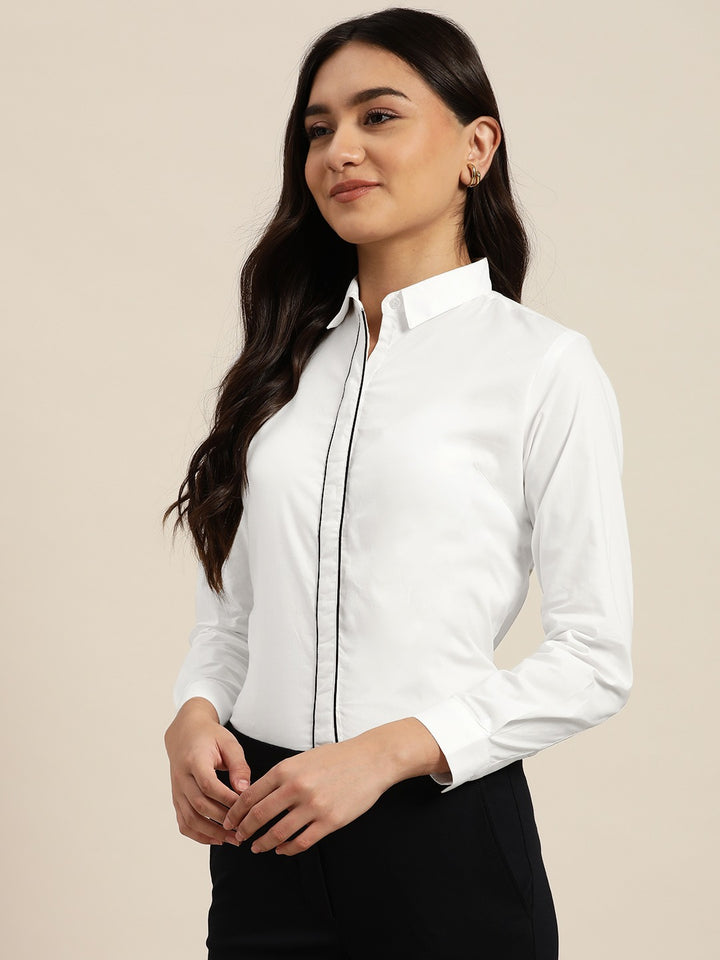 Women White Solids Pure Cotton Slim Fit Formal Shirt