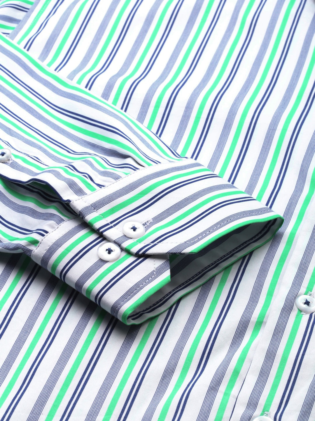 Men White & Blue Stripes Pure Cotton Slim Fit Formal Shirt