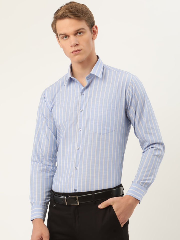 Men Blue Stripes Pure Cotton Slim Fit Formal Shirt