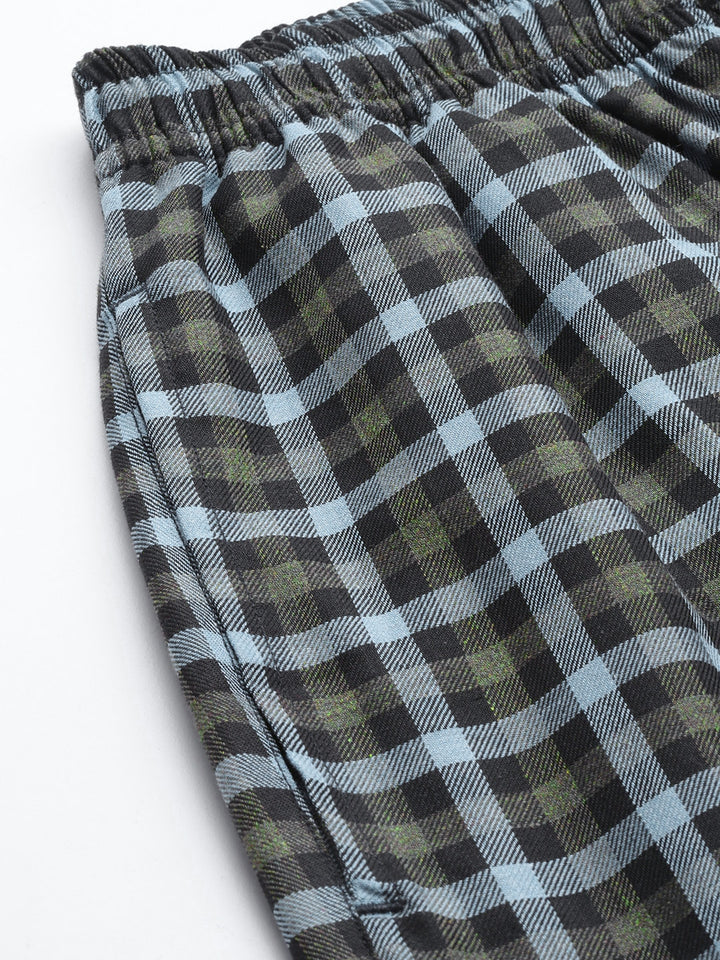 Men Black & grey Checks Pure Cotton Relaxed Fit Casual Lounge Pant