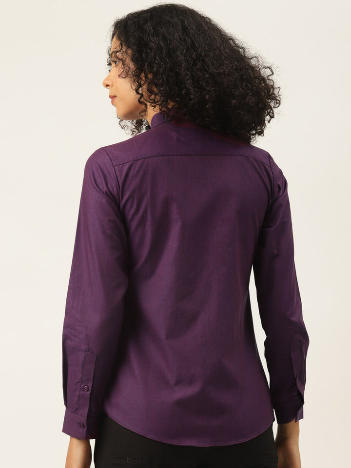 Women Wine Solids Pure Cotton Slim Fit Formal Shirt