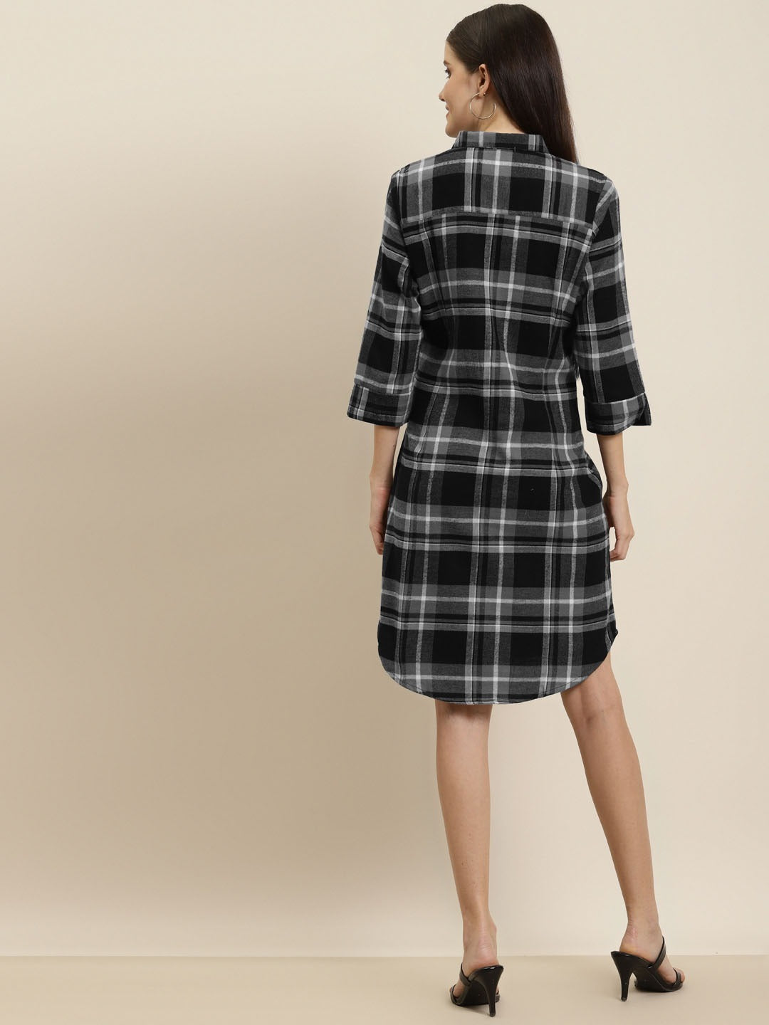 Women Grey & Black Checks Pure Cotton Regular Fit Formal Dress