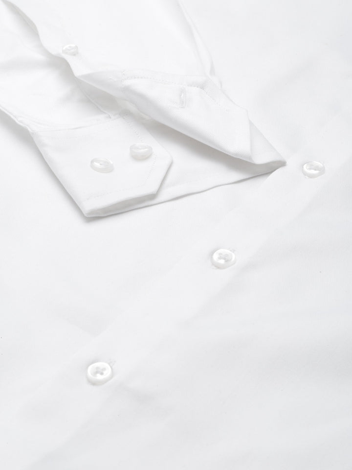 Men White Solid Single Pocket with Flap Pure Cotton Slim Fit Formal Shirt
