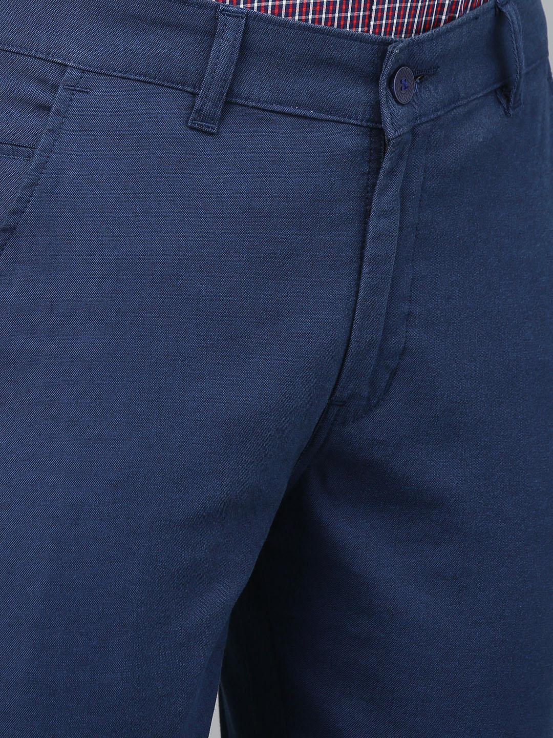 Men Blue Cotton Solid Slim Fit Casual Trouser