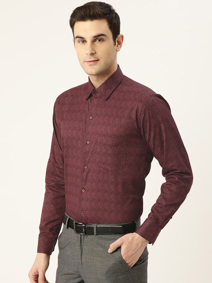 Men Maroon Prints Pure Cotton Slim Fit Formal Shirt