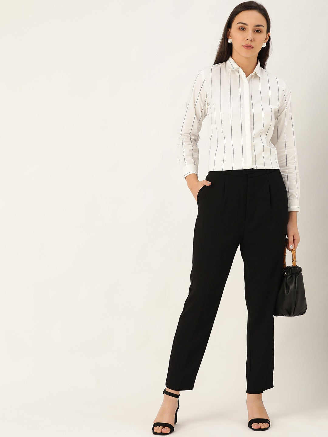 Women White Stripes Pure Cotton Slim Fit Formal Shirt