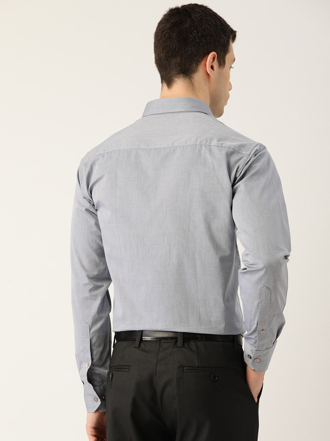 Men Grey Solids Pure Cotton Slim Fit Formal Shirt