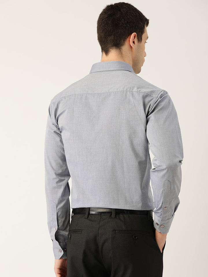 Men Grey Solids Pure Cotton Slim Fit Formal Shirt