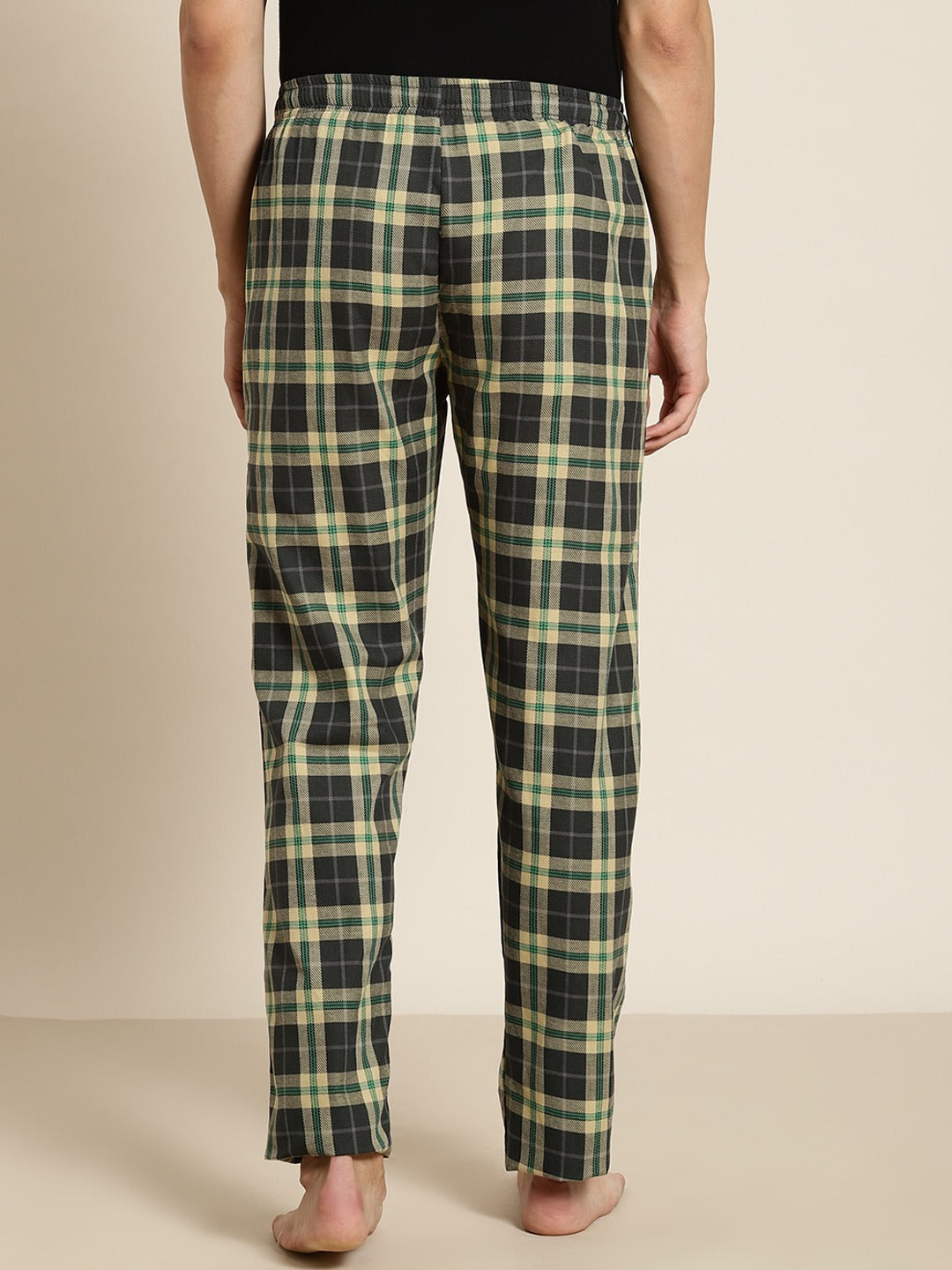 Men White-Green Checks Pure Cotton Relaxed Fit Casual Lounge Pant
