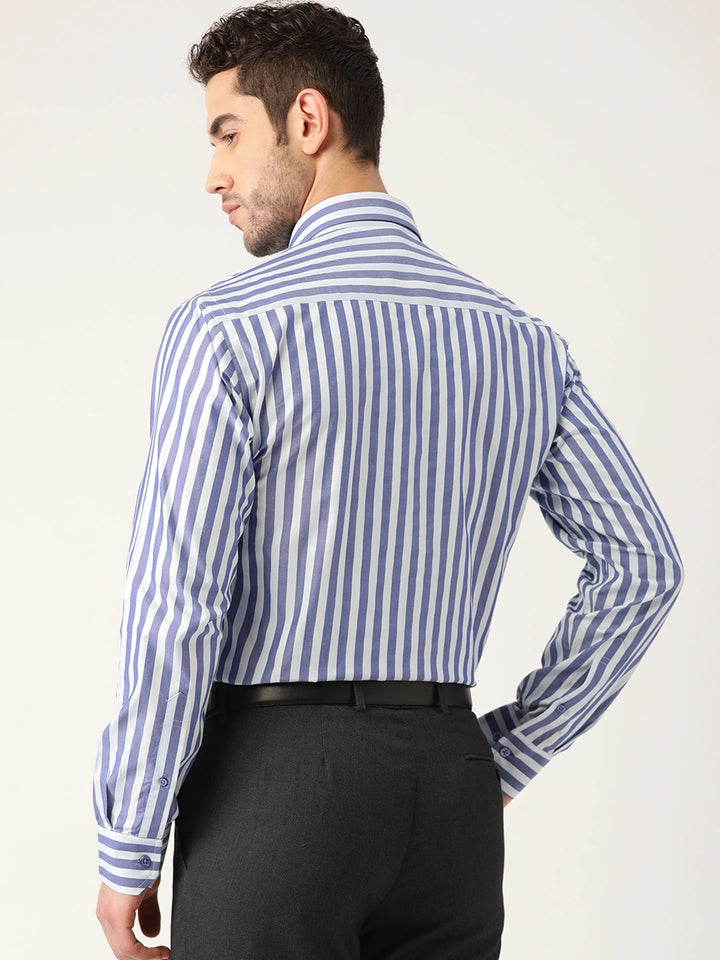 Men Blue Stripes Pure Cotton Slim Fit Formal Shirt