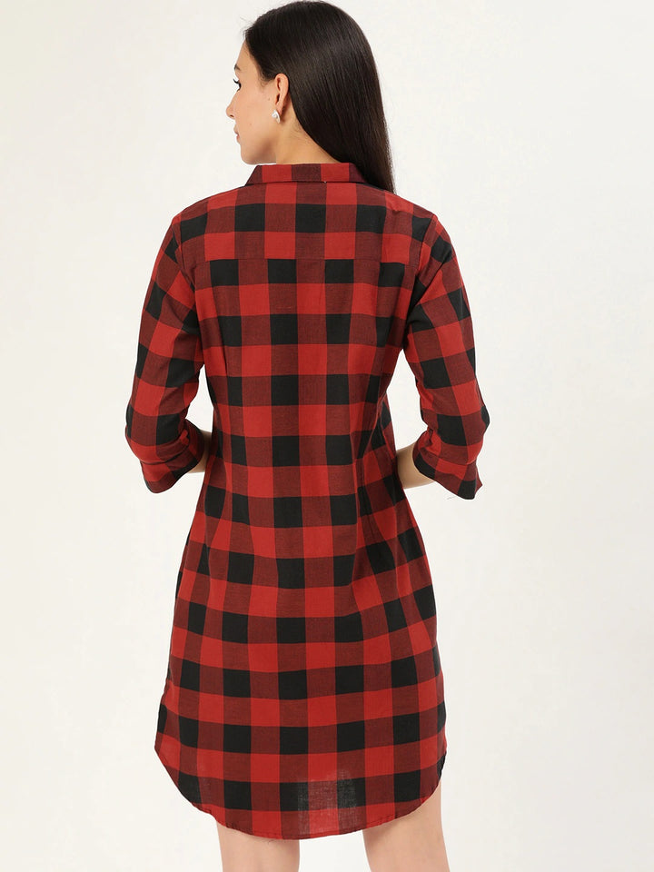 Women Red & Black Checks Pure Cotton Regular Fit Formal Dress