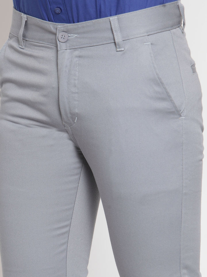 Men Grey Pure Cotton Solid Slim Fit Casual Trouser