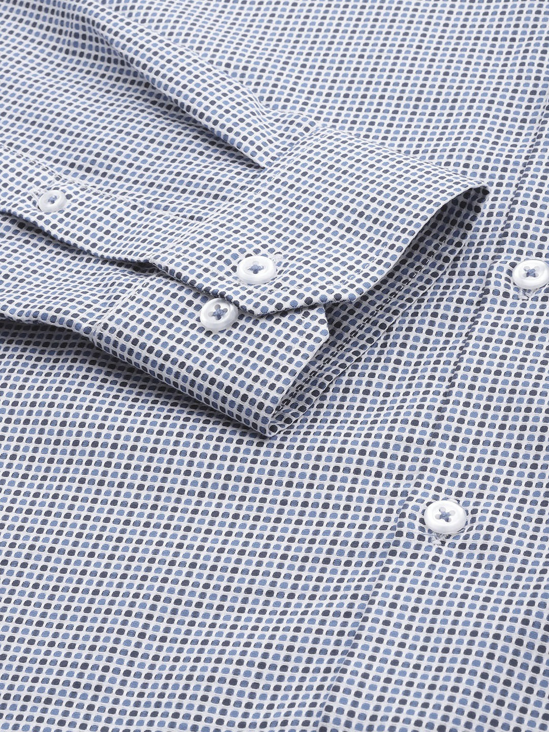 Men White & Blue Solid Self Design Dobbys Pure Cotton Slim Fit Formal Shirt