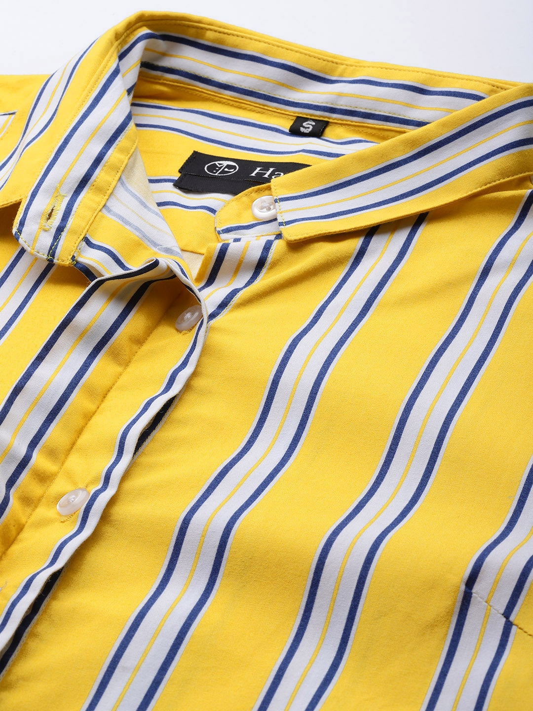 Women Yellow Striped Pure Cotton Slim Fit Formal Shirt