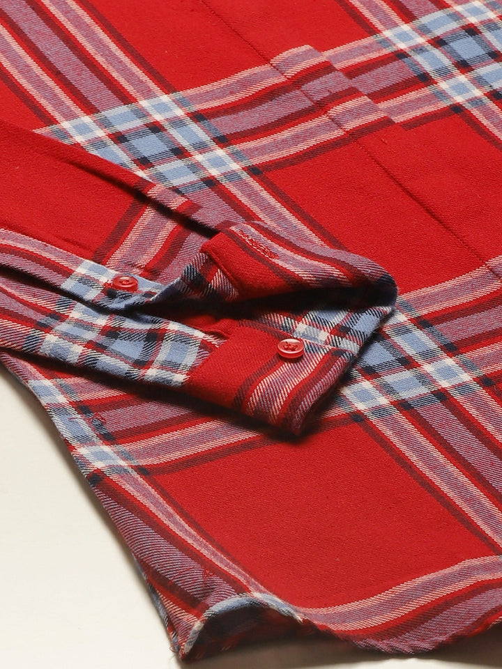 Women Red Checks Pure Cotton Slim Fit Formal Shirt