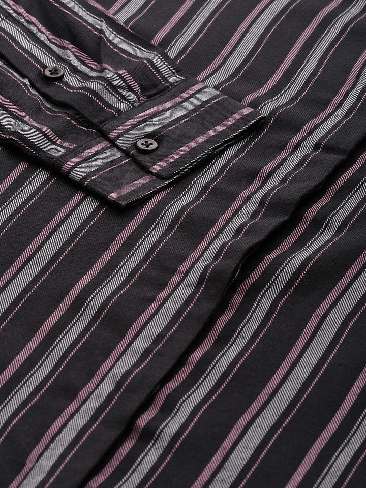 Women Black Stripes Viscose Rayon Slim Fit Formal Shirt