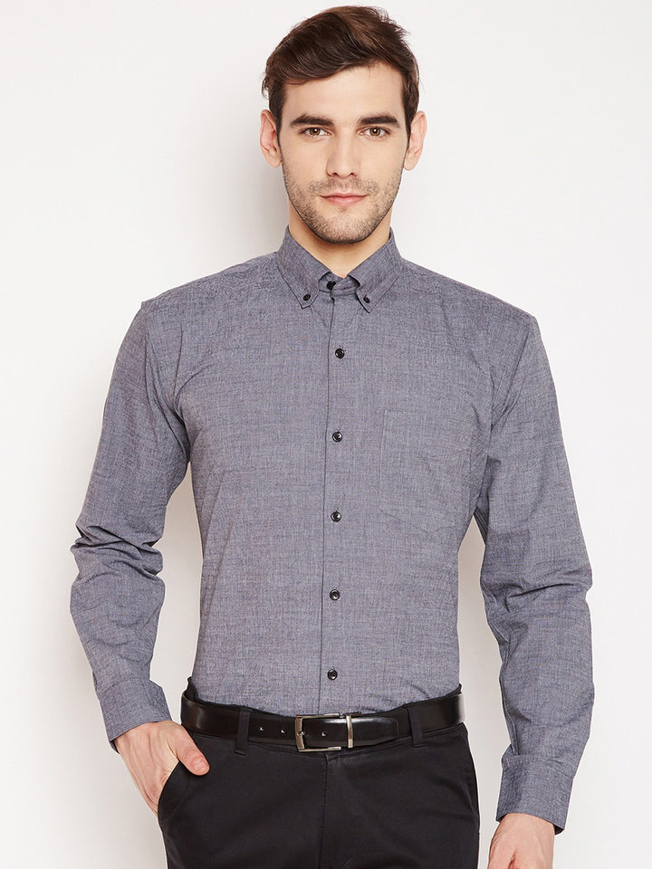 Men grey Solids Pure Cotton Slim Fit Formal Shirt
