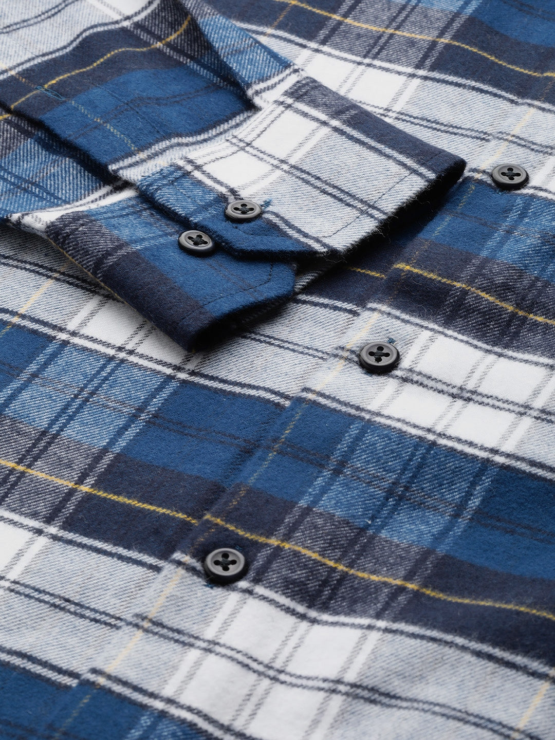 Men Navy & White Checks Pure Cotton Slim Fit Formal Shirt