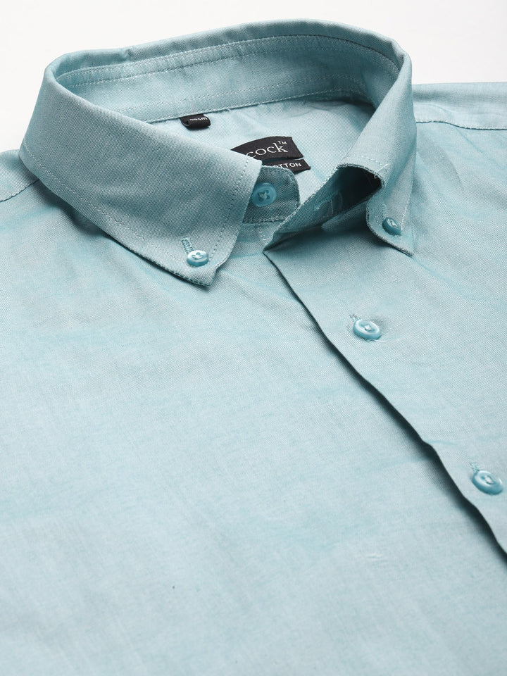 Men Green Solid Pure Cotton Slim Fit Formal Shirt