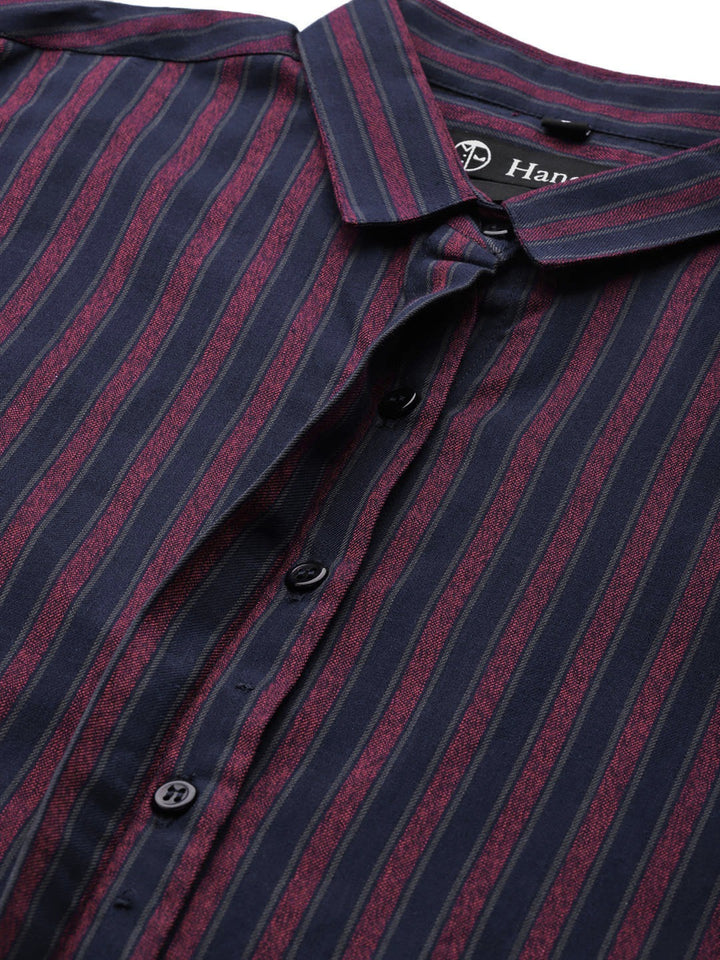 Women Navy Stripes Pure Cotton Slim Fit Formal Shirt