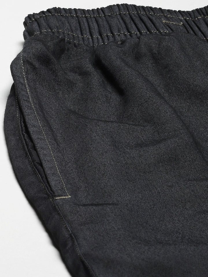 Men New Dark Blue Solid Denim Cotton Relaxed Fit Casual Lounge Pant