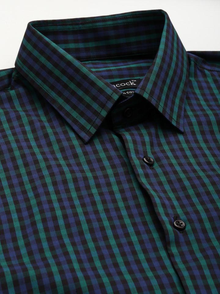 Men Black & Blue Checks Pure Cotton Slim Fit Formal Shirt