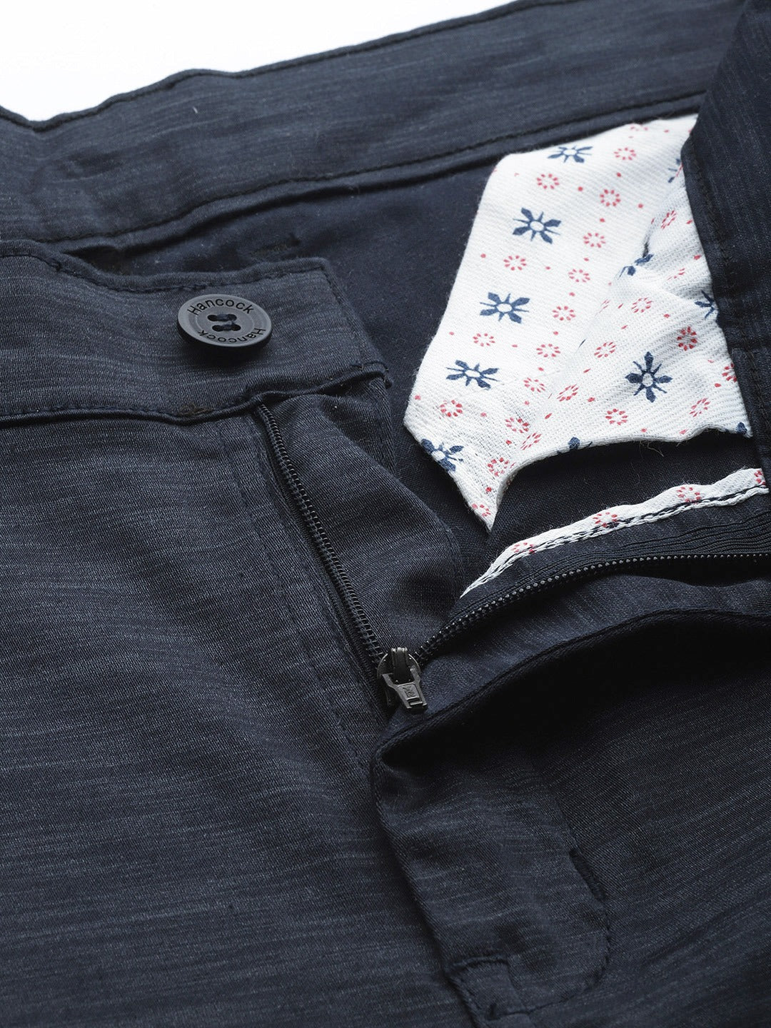 Men Navy Solids Cotton Elastene Slim Fit Formal Trouser